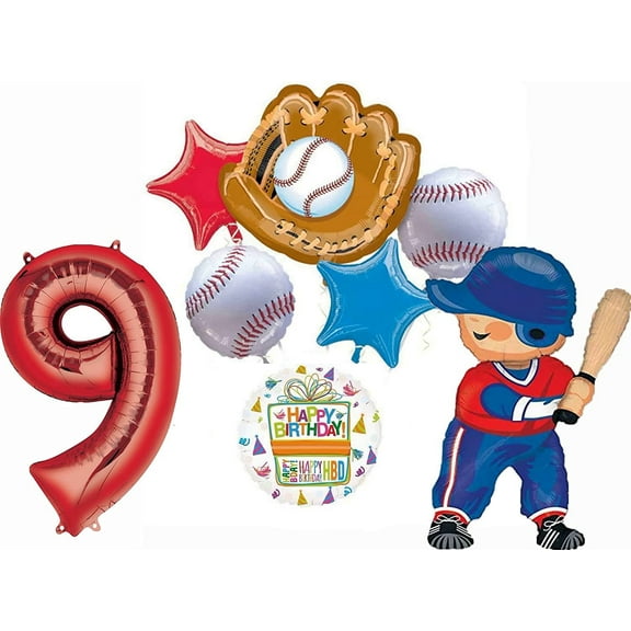 Baseball Player 9th Birthday Party Supplies Balloon Bouquet Decorations