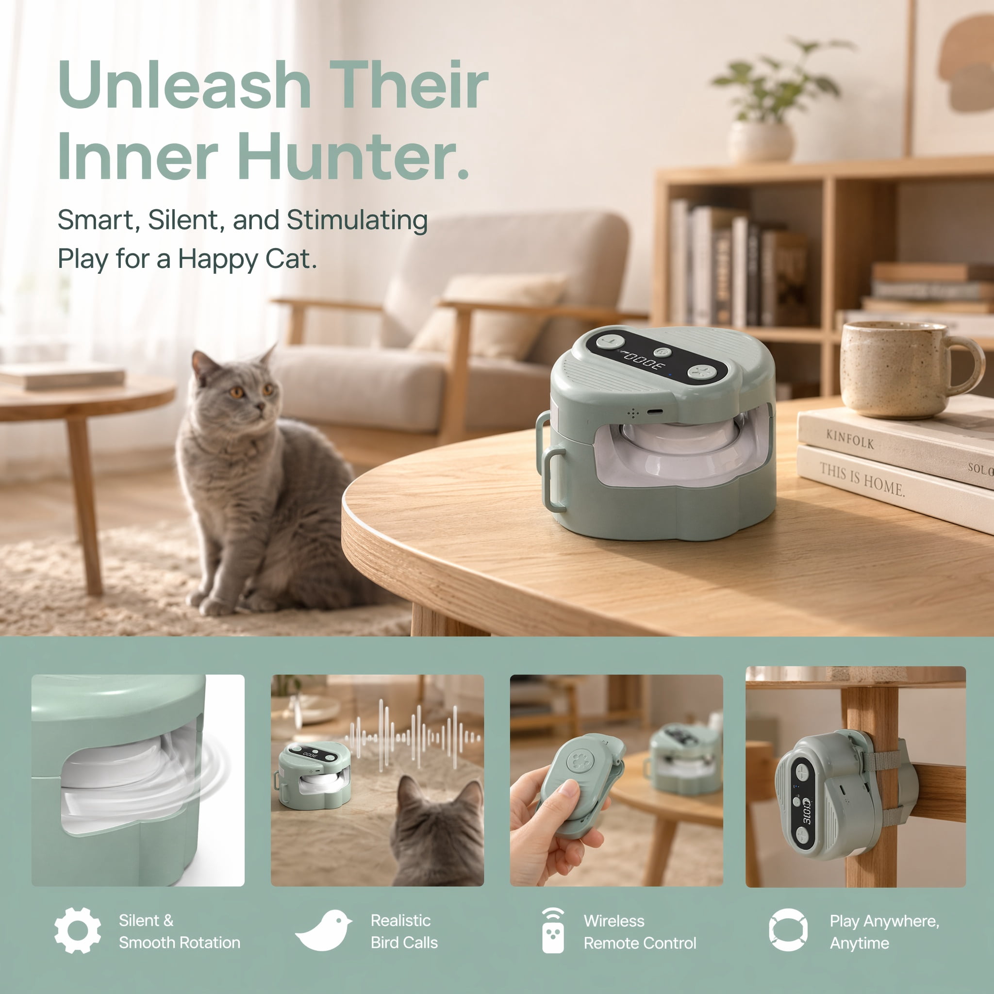 Interactive Cat Toy for Indoor Cats, Auto/Manual Control 3-Speeds Cat Treadmill with Remote Control, DIY Cat Feather Mouse Toy for Bored Kitten Puppy Chasing, Indoor Cats Enrichment Toys