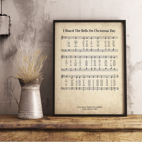 I Heard The Bells On Kristmas Day Vintage Wall Art Print, Church Hymn Religious Print, Bible Sheet Music Home Decor, Home Office Warm Present Vintage UNFRAMED Poster Size 8x12