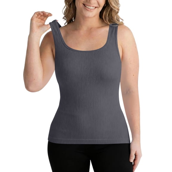 Stichou Women's Summer Square Neck Tank Tops Workout Cropped Ribbed Camisole Sleeveless Clothes Gray S