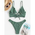 thumbnail image 3 of ZAFUL for Women Swimsuit Ribbed Crisscross Tie High Cut Bikini Swimsuit Light Green S, 3 of 6