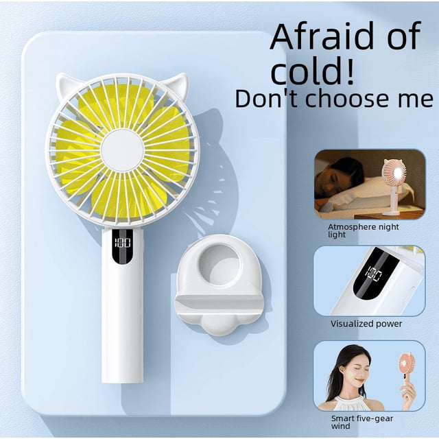 Mini ventilador portátil de mano USB con dibujos animados, pequeño ventilador con pantalla digital para oficina, estudiantes, pequeño ventilador eléctrico