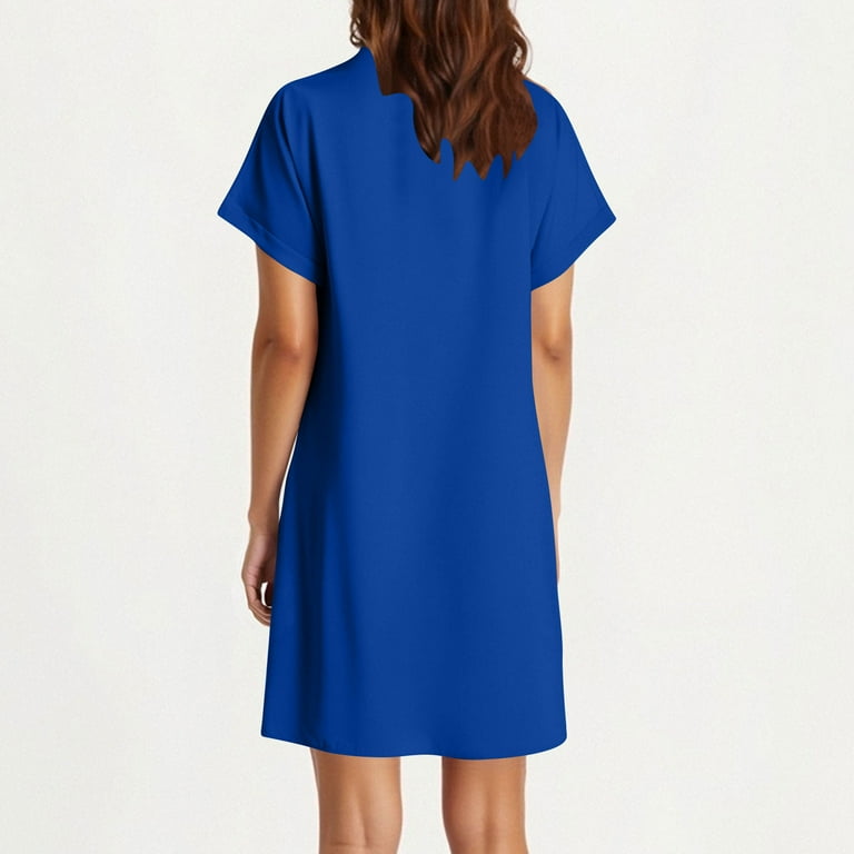 Royal Blue Womens Basic Midi Knee Length Loose Fit Dress for Ladies Short  Sleeve Vneck Spandex Summer Fall 2025 Clothes Country Concert M -  Walmart.com