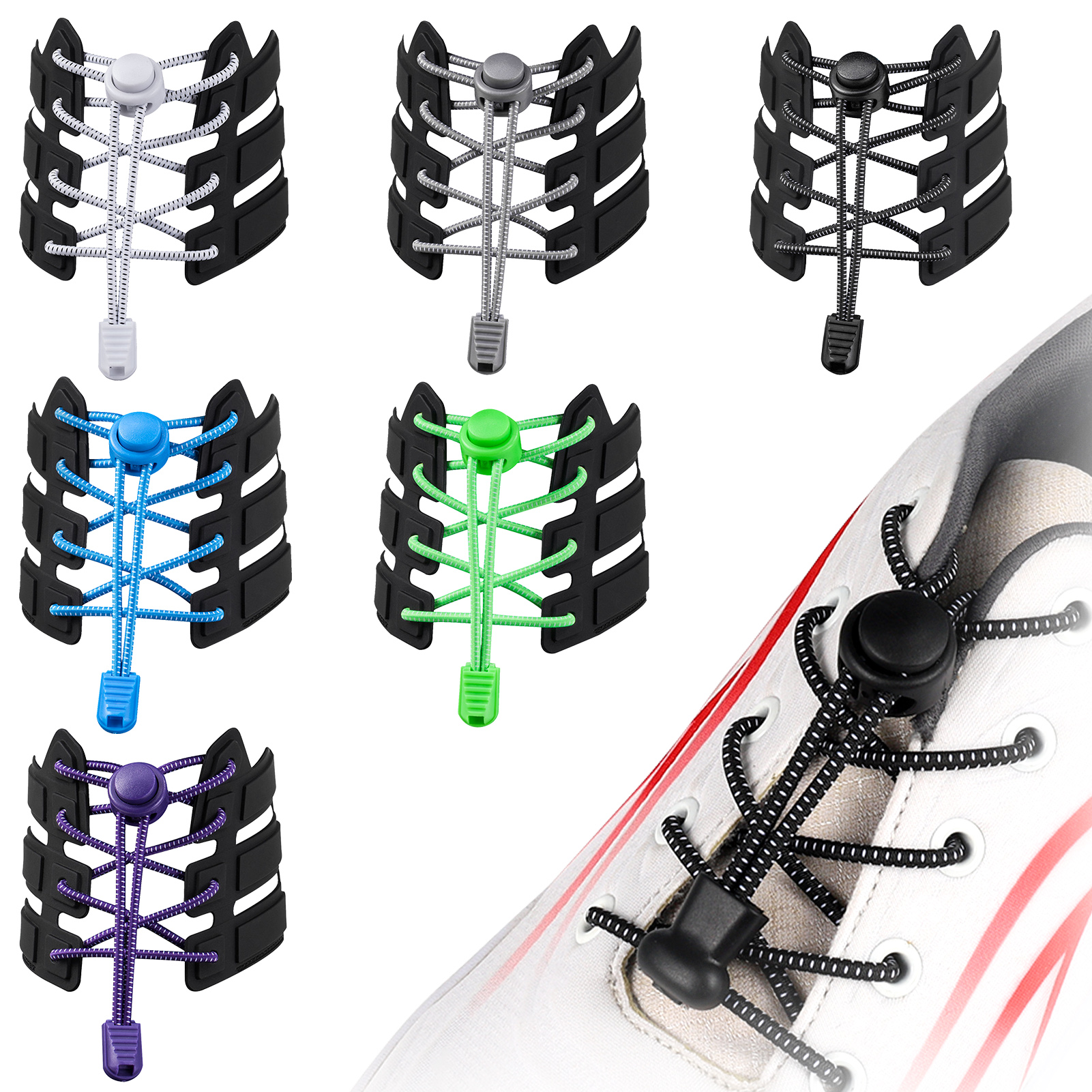 No-Tie Elastic Lock Laces For Kids & Adults - Black Tieless Shoelaces For Boots