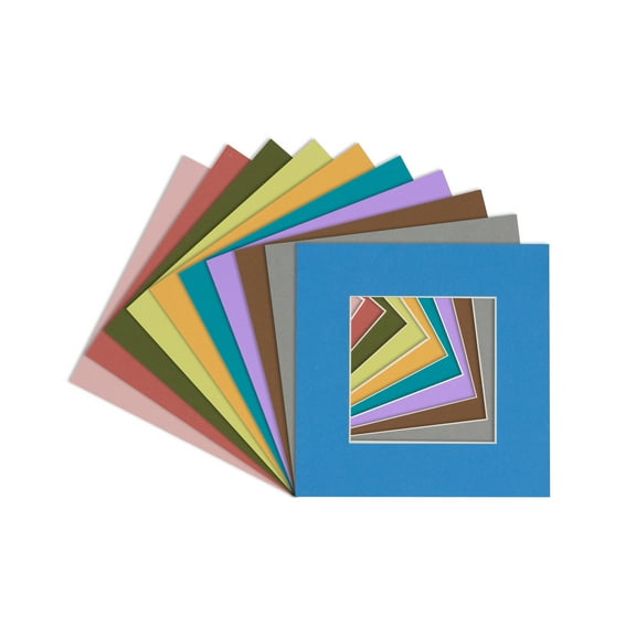 Mixed Colors 16x16 White Picture Mats with White Core for 12x12 Pictures - Fits 16x16 Frame