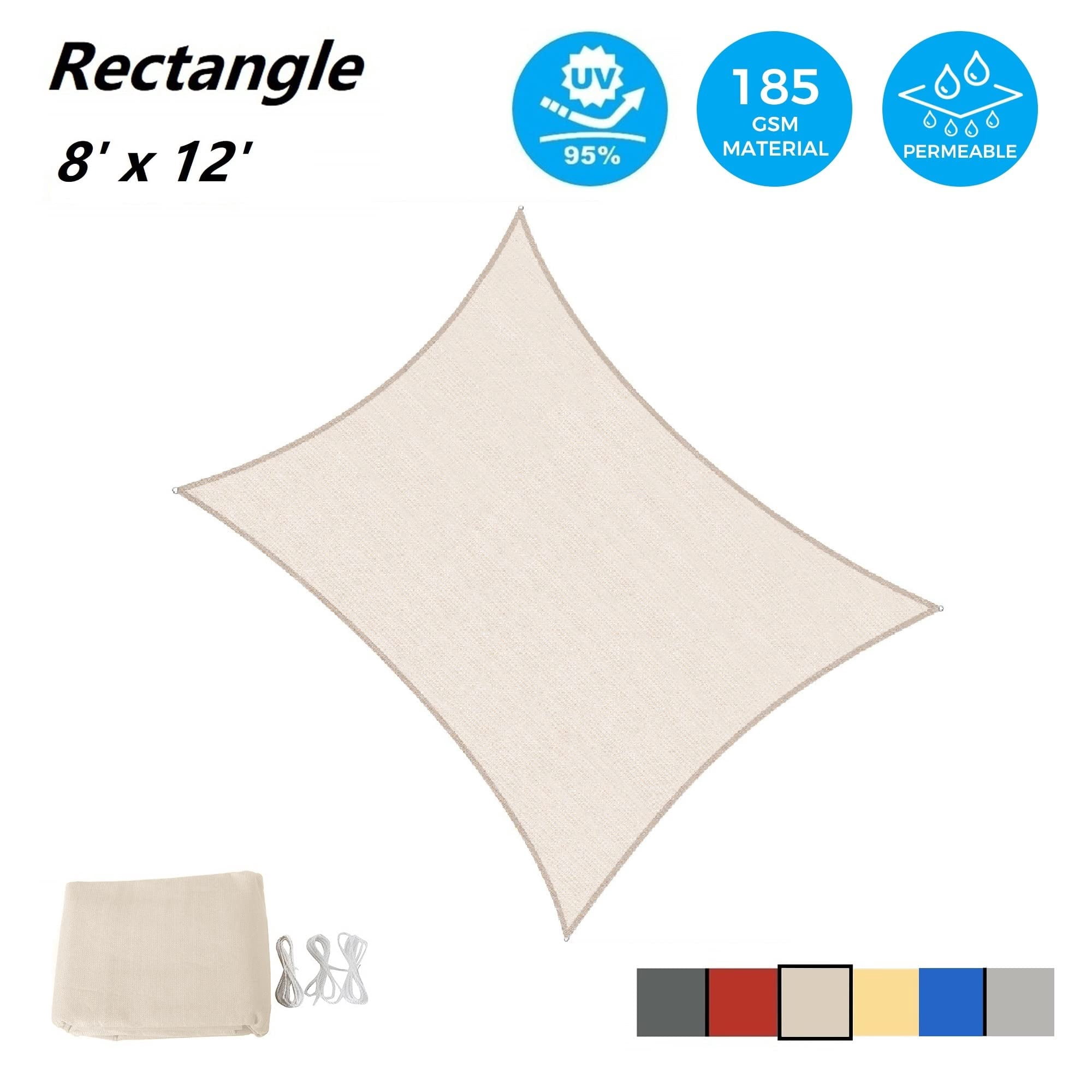 Outdoor Shade Sails, 8' x 12' Sun Shade Sail UV Block Canopy for Patio Backyard Lawn Garden, Cream