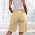 thumbnail image 6 of RYRJJ Women's Cotton Linen Bermuda Shorts Knee Length Drawstring High Waisted Casual Beach Summer Shorts with Pockets(Khaki,XXL), 6 of 8