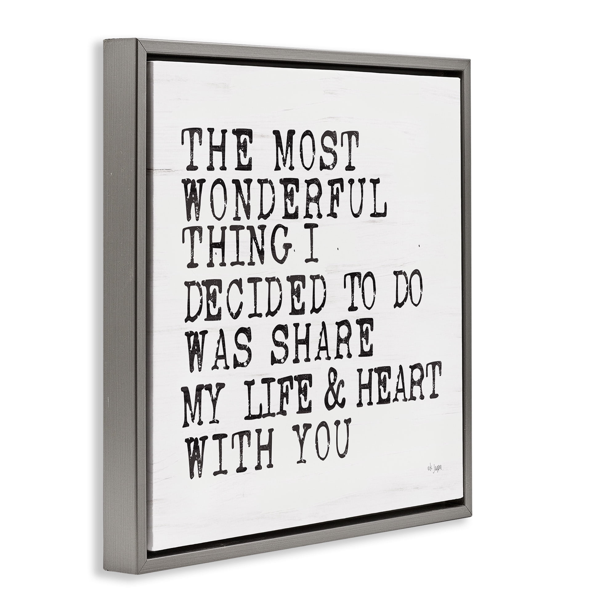 Stupell Industries Share My Heart Inspirational Typography Painting Gray Floater Framed Canvas Art Print Wall Art, 18 x 18