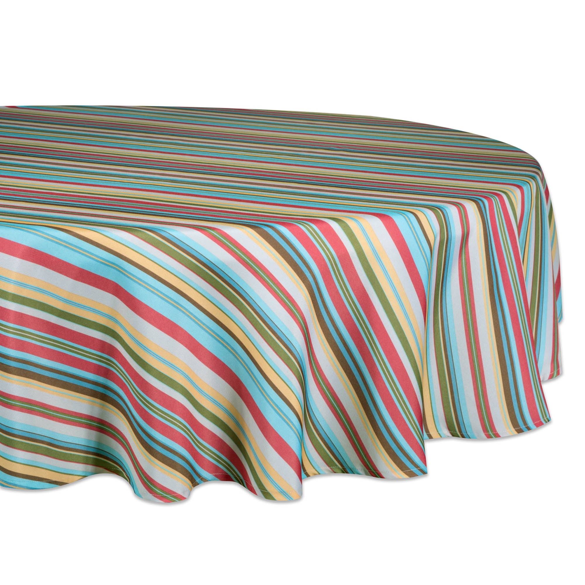DII Summer Stripe Outdoor Tablecloth 60" Round, 100 Polyester