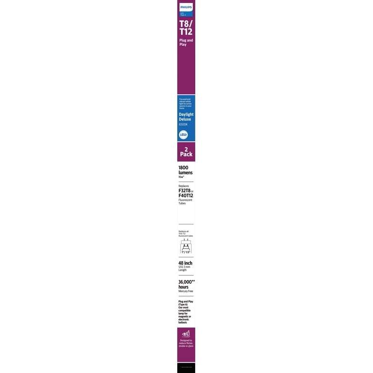 5 pack) Philips Plug and Play 4Ft (48-inch) Type A T8/T12 Daylight
