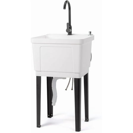 wqmh 13-Gallon Utility Sink Laundry Tub for Washing Room, Freestanding Utility Sink with Stainless Steel Faucet, (White, 19.7"W x 18.9"D x 33"H)