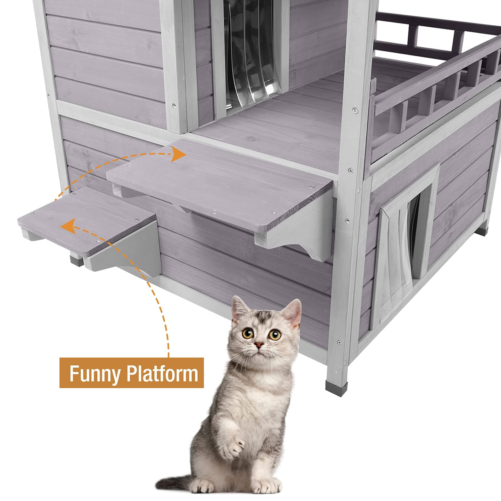 BUTINGLALE Outdoor Feral Cat House, Outside Cat Condos Two Story, Rainproof Kitty House for Winter