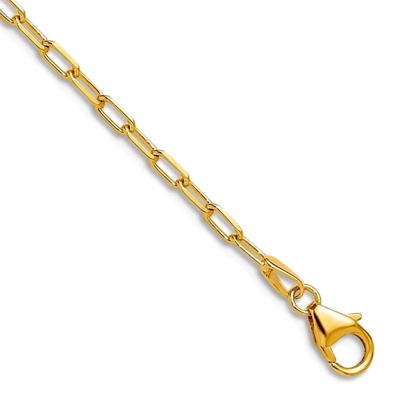 14k Yellow Gold 2.2mm Solid Beveled Sparkle-Cut Paperclip Chain Bracelet 7 Inch Link Bracelet for Women and Men
