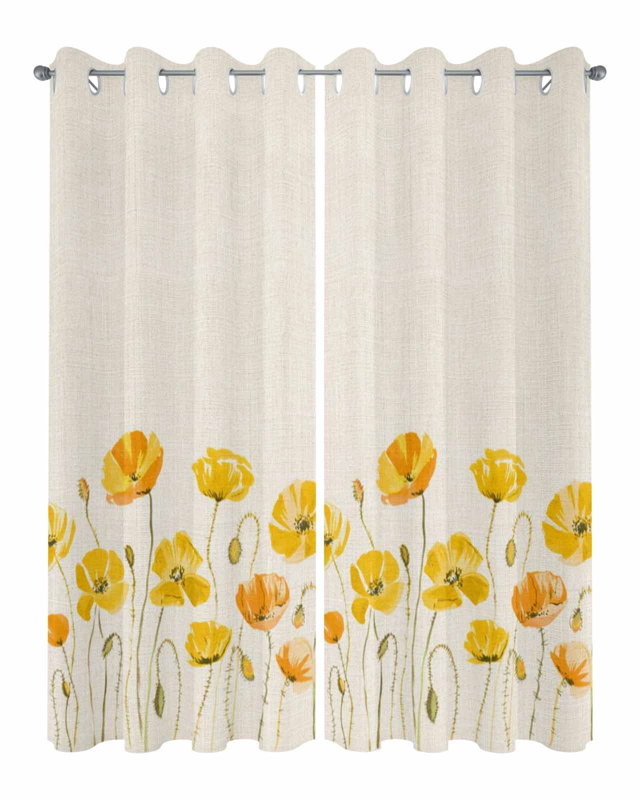 Yellow Flowers Outdoor Curtains for Patio, Farmhouse Botanical Watercolor Floral Privacy Drapes Grommet Waterproof Outside Curtains for Porch/Cabana/Balcony 54"x 95", 2 Panel