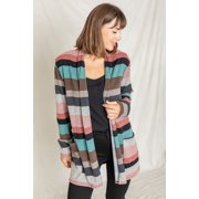 Eloges Women's Multi Color Stripe Elbow Patch Open Cardigan