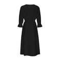 thumbnail image 5 of ZZwxWA Womens Mid Sleeve Solid Dress V Neck High Elastic Casual Split Dresses Ankle Length Split Waist Cinching Sundress Evening Cocktail Party, 5 of 6