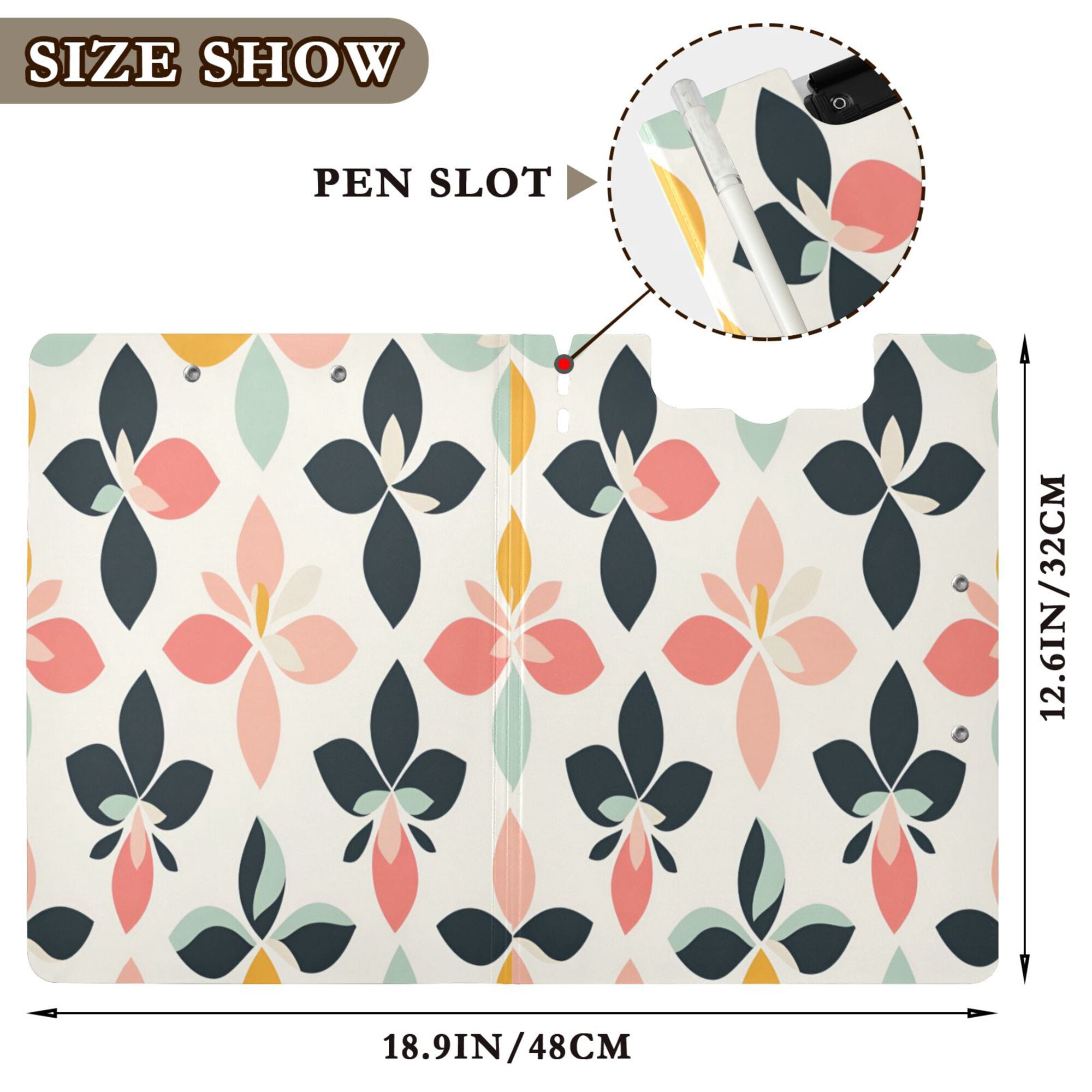 FORMRS A4 Clipboard Folder with Pen Holder Horizontal Foldable School Office Binder, Black Retro Flower