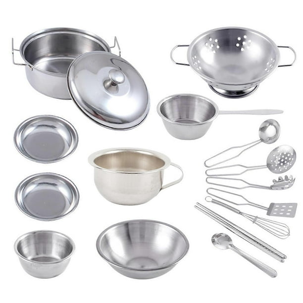16PCS Children's Kitchen Toy Set Stainless Steel Kitchen Pots and Pans Set Kitchen Tool Toy for Children Gift