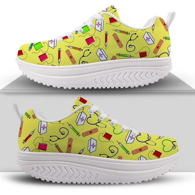 Zapatillas de deporte con bonitos dibujos de enfermeras para mujer, zapatillas de deporte de malla transpirables con plataforma y cordones,