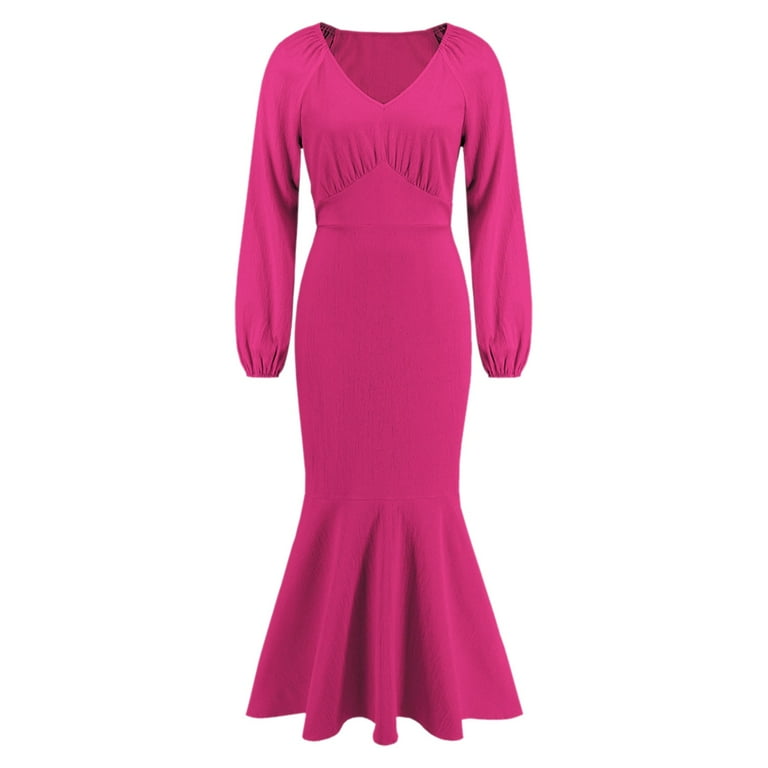 Aayomet Plus Size Maxi Dress for Women Crew Neck Dress Long Sleeve Sweatershirt Dress with Pockets,Hot Pink L