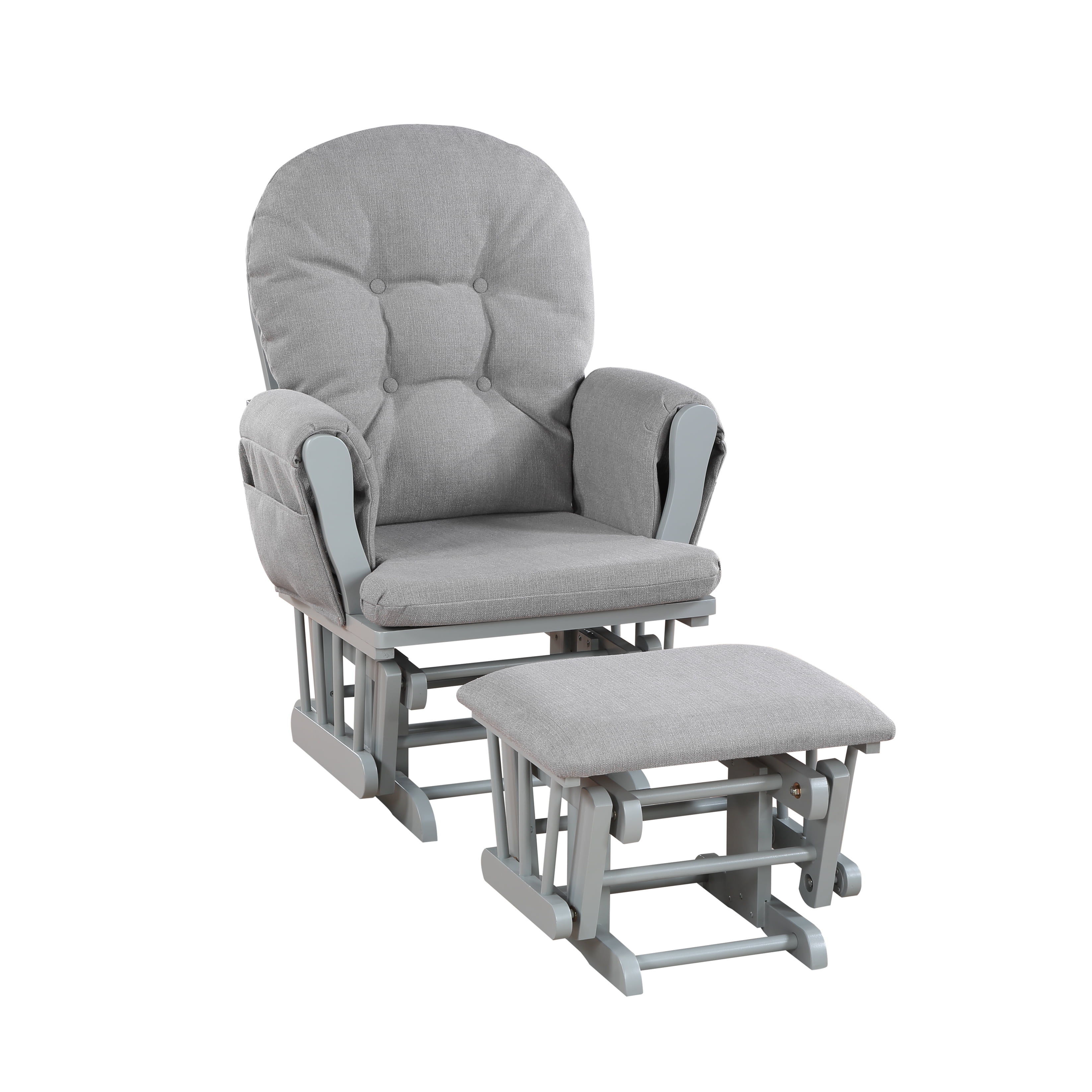 Suite Bebe Mason Traditional Wood Glider and Ottoman in Gray Finish with Oyster Cushions
