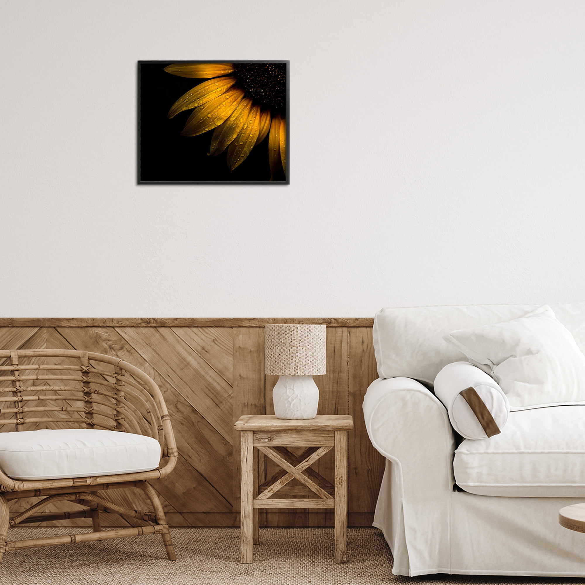 Water Droplets on Sunflower Black Framed Giclee Art, design by Brian Carson Photography