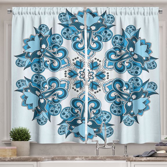 Ambesonne Mandala Kitchen Curtains, Folk, 55"x39", Sky Blue Bluegrey