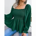 thumbnail image 4 of ZOELNIC Women's Peplum Tops Square Neck Ruffle Trim Long Sleeve Blouse Smocked Top Dressy Casual Shirts, L, 4 of 7