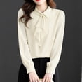 thumbnail image 4 of RYRJJ Womens Elegant Business Chiffon Blouse Bow Tie Knot Mock Neck Long Sleeve Work Office Tops Dressy Casual Shirts(Beige,XL), 4 of 5