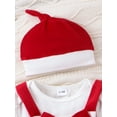 thumbnail image 6 of Suealasg Baby Girls Santa Dress Clothes 3M 6M 9M 12M 18M Infant Girls Solid Color Long Sleeve Romper + Sleeveless Bow Dress + Knotted Hat 3-piece Christmas-themed Party Gifts for Newborn Girls, 6 of 9