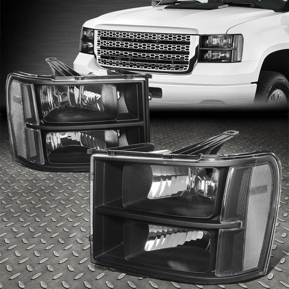NUVISION for 07-14 GMC Sierra GMT900 OE Style Black Housing Clear Corner Headlight Lamps