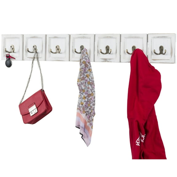 Excello Global Products Rustic Wall Mounted Coat Rack - 7 Double Hooks - White - EGP-HD-0092-OS