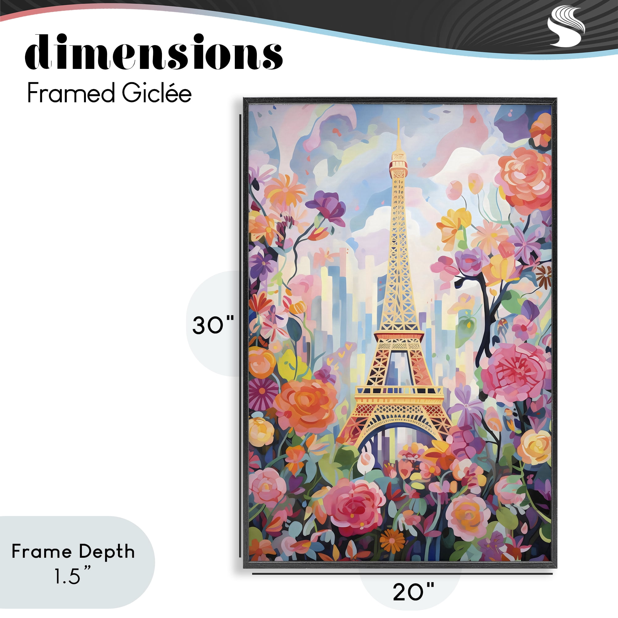 Stupell Industries Eiffel Tower Surrounded By Florals Black Framed Giclee Art, design by Creative Studio