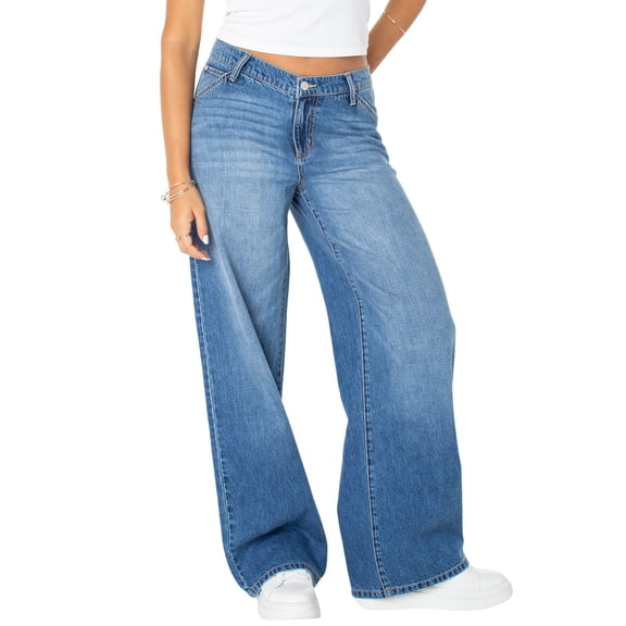 Celebrity Pink Women's and Women's Plus V-Waist Wide Leg Jeans, Available in 30", 32", and 34" inseams, Sizes 1-24W