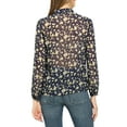thumbnail image 3 of MODA NOVA Junior's Button Down Long Sleeve Floral Chiffon Ruffle Shirt Navy Blue XXL, 3 of 5
