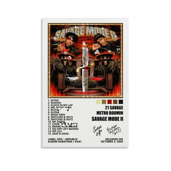 21 Poster Savage Metro Poster Boomin Savage Mode II Music Album Cover Posters for Room Canvas Wall Art Bedroom Decor