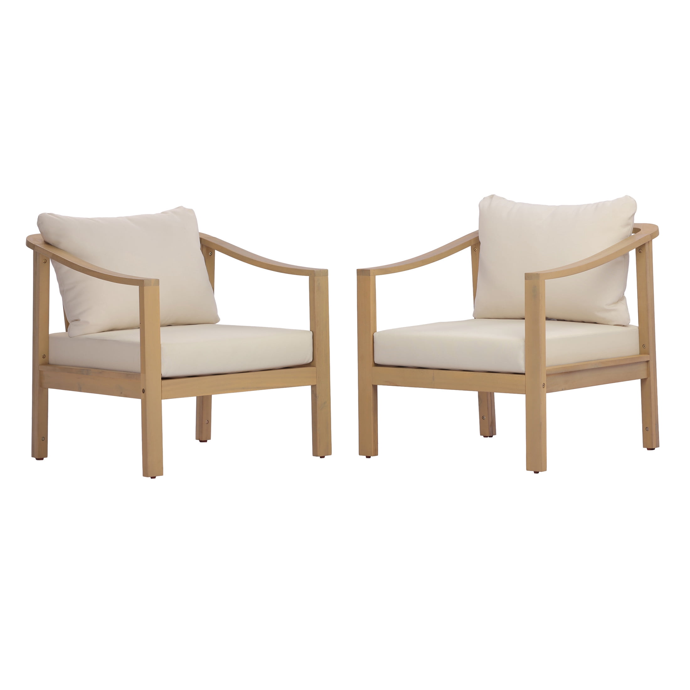 Christopher Knight Home Outdoor Club Chair Set of 2, Slatted Backrest and Cushions, Light Teak + Cream
