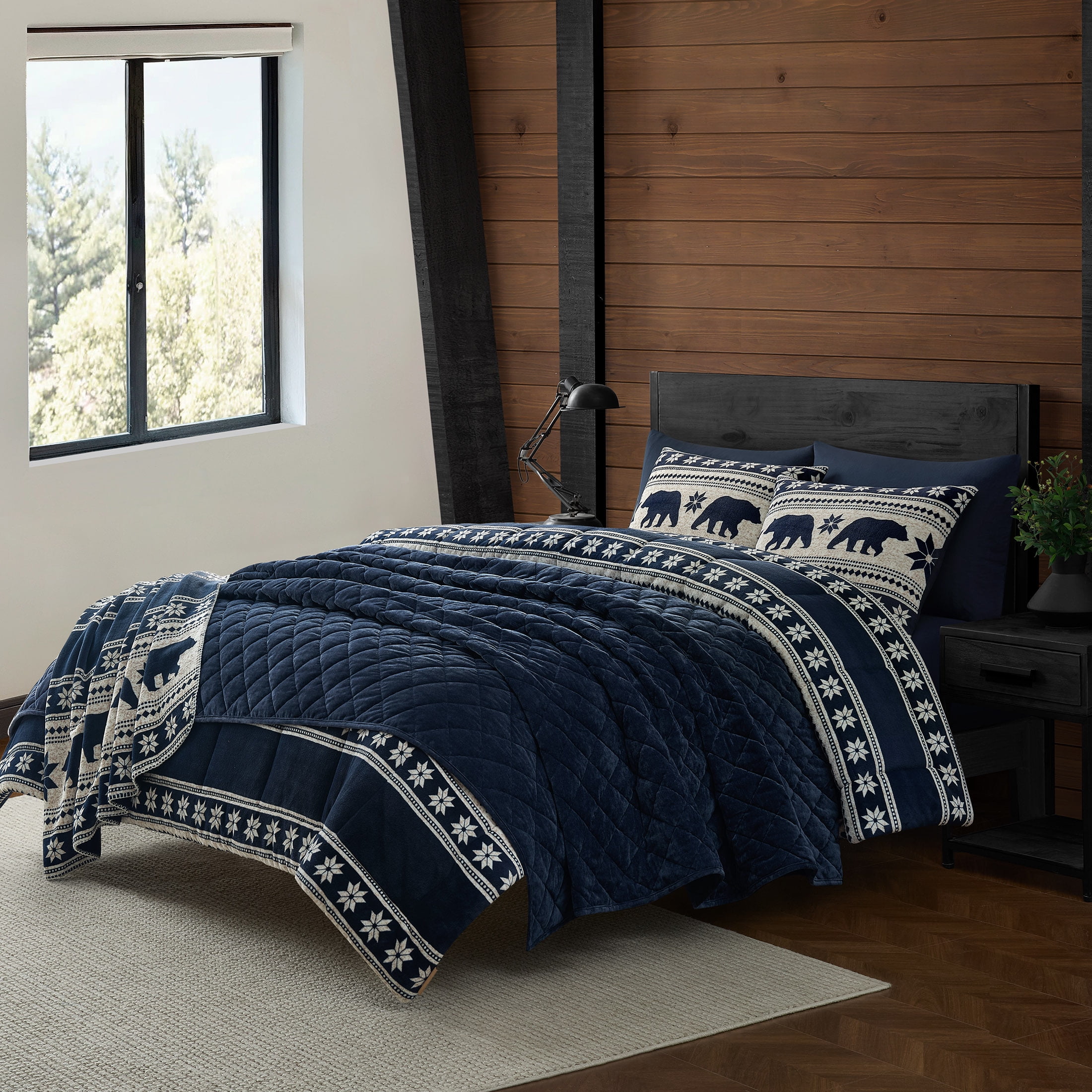 Pawz Navy Blue King 104"x94" Soft Corduroy and Microfiber Velvet Quilt, for Adults and Teens