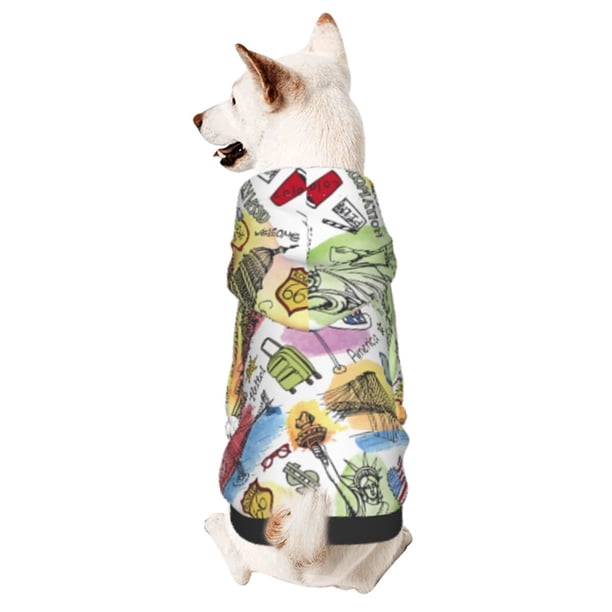 Fotbe America Landmarks1 Sudadera con Estampado para Perros Pequeños – Suéter con Capucha para Mascotas, Tela Suave de Forro Polar con Bolsillo-X-Small