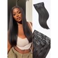 thumbnail image 1 of LUVME Yaki Straight Seamless 110g 7Pcs Clip in Hair Extensions Full Max with 18inch Remy Human Hair Extensions, Natural Black 100% Real Soft Human Hair Extensions, 1 of 9
