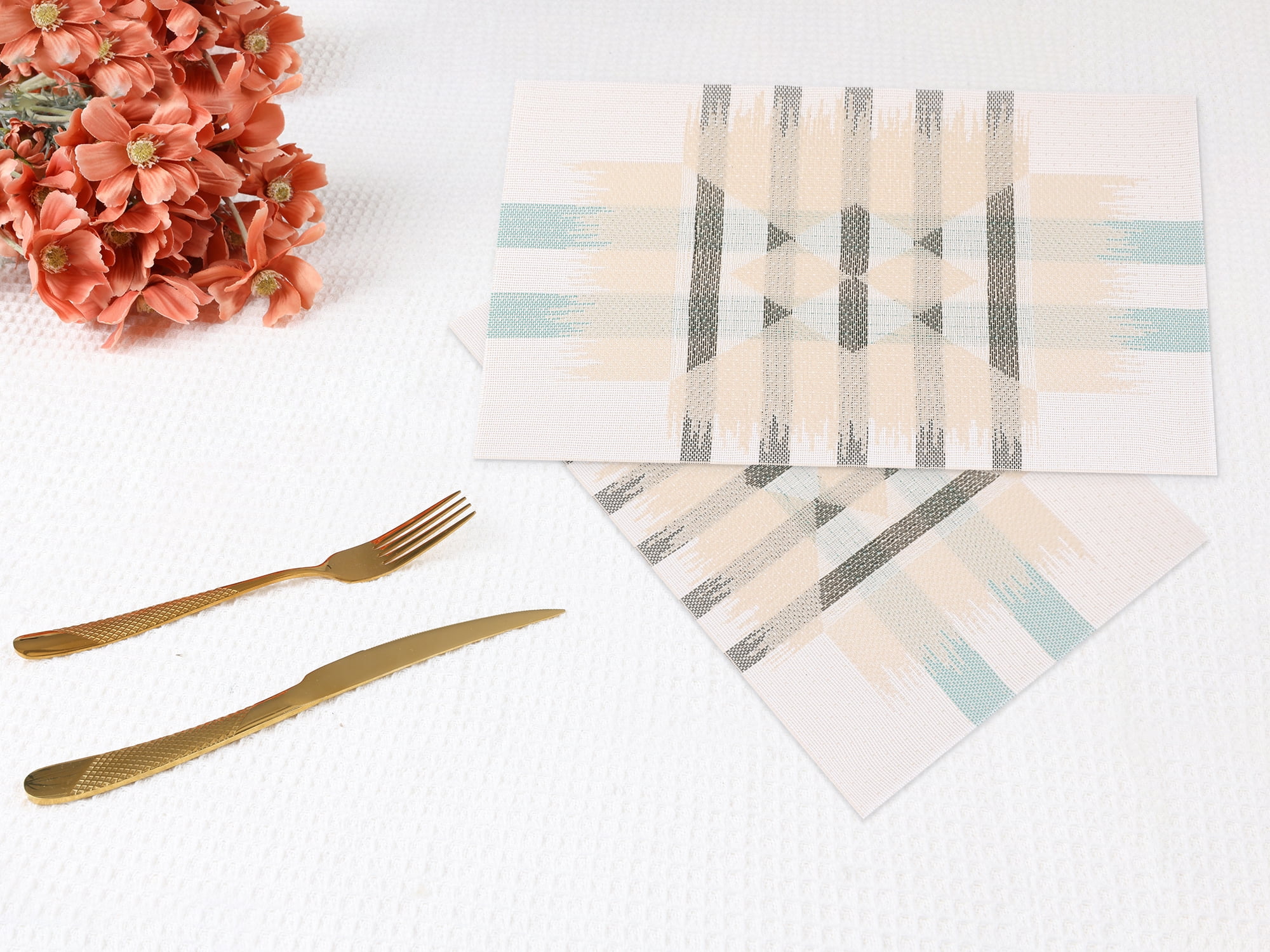 Unique Bargains 6 Packs Print Placemats for Dining Table Decor Black