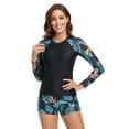 thumbnail image 3 of Women Plus Size Two Piece Rash Guard Long Sleeve Swimsuits Sun Protection Swim Shirt with Boyshort Bottom - L US(12-14), 3 of 7