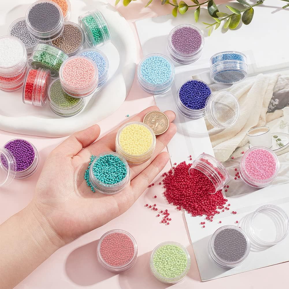 Glass Seed Beads 11/0 24 Boxes of 24000pcs 2mm Round Pony Bead Multicolor Mini Spacer Beads for Friendship Earring Bracelet Waist Chain Jewelry Making Spring Summer