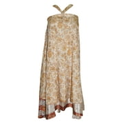 Mogul  Bohemian Magic Wrap Skirt Beige Vintage Silk Sari Reversible Long Skirts Beach Wear