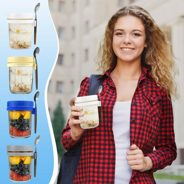 COM1950s 350Ml Glass Overnight Oats Jar – Bpa-Free, Airtight Lid with Spoon, Meal Prep Container for Breakfast