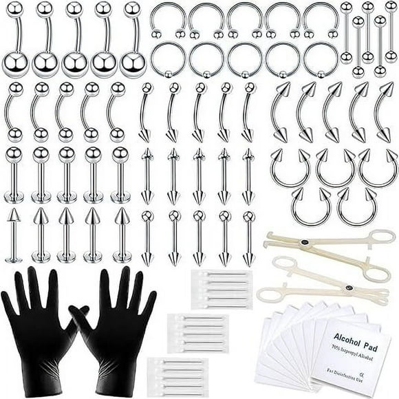 Body Septum Piercing Kit 14G 16G Tools for Nose Tongue Lip Ear Eyebrow Belly Button Cartilage Tragus Industrial Barbell Helix Daith Piercing Jewelry