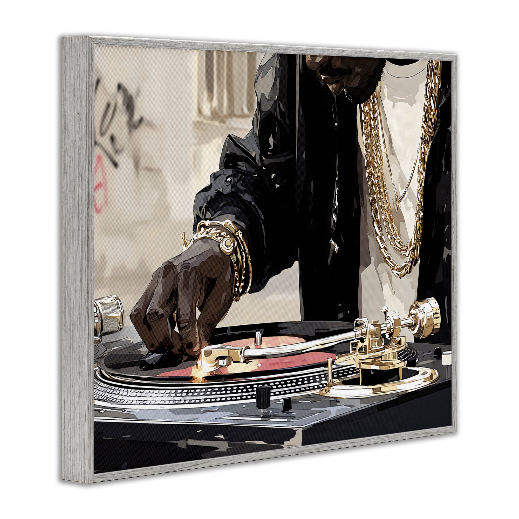 Stupell Industries Golden Touch on DJ's Turntable Gray Framed Giclee Art, design by Franklyn Gregory