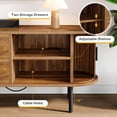 thumbnail image 6 of Tribesigns 70" Farmhouse TV Stand for 75", Fluted Wood Entertainment Center Table with Sliding Tambour Doors, Drawers and Adjustable Shelves (Walnut), 6 of 9