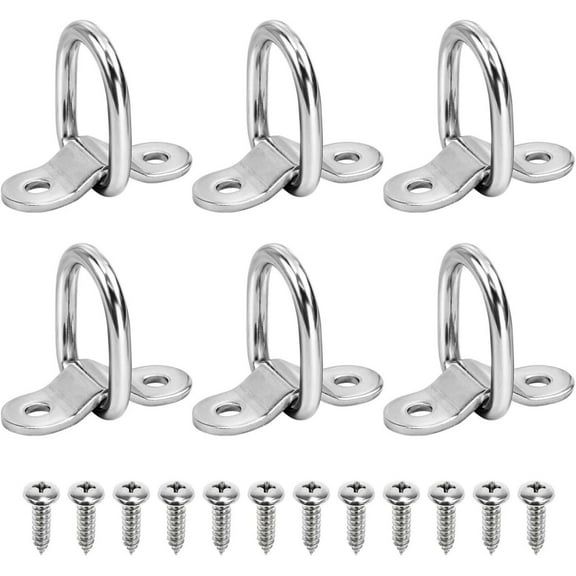 CSYANXING D Ring Cargo Tie Downs 6 Pack Stainless Steel Anchors for Trailer Truck Van Boat Kayak Motorcycle ATV 120Kg Load w Screws