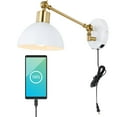 thumbnail image 3 of JONATHAN Y Lisa 18" Swing Arm 1-Light Modern Midcentury Iron USB Charging Port LED Sconce, White/Brass Gold, 3 of 9